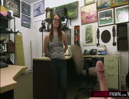 Adorable nerd chick wants to sell her weapons and gets hammered hard