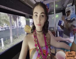Slutty blonde Arya Fae gets a free ride and fuck in the bus