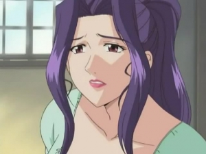 hentai : jolie fille aux cheveux violets avec des gros seins le pompe dans les wc