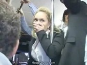 Cute Blond business woman fingered to orgasmus on public Bus